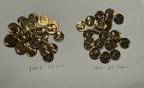 1957 AND 1958 RED PROOF LINCOLN CENT LOT / 59 COINS / 25 1957 AND 34 1958
