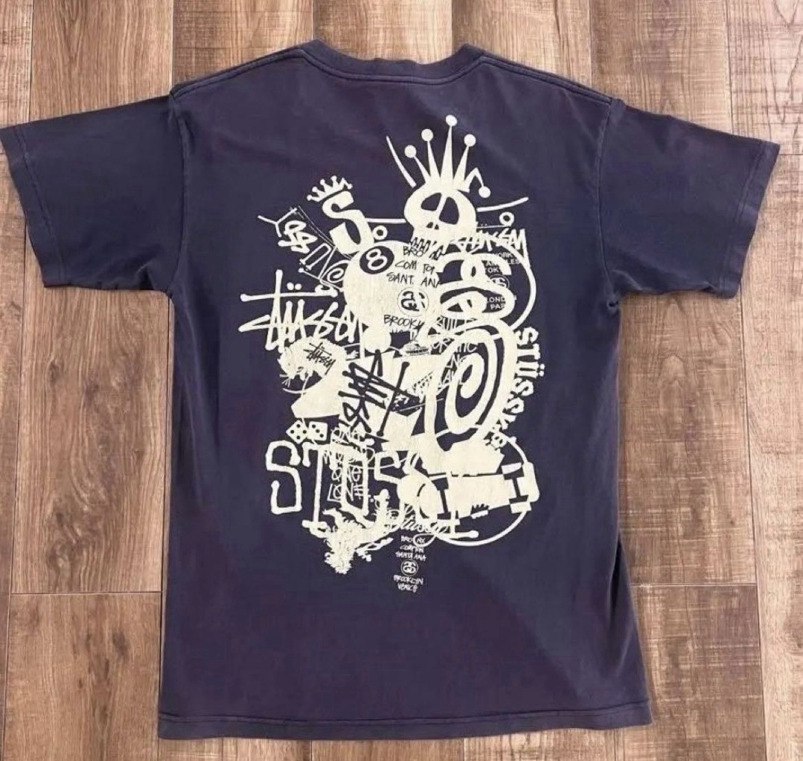 Stussy Skull 8 Ball World Tour Tee Navy M 00s Vintage Back Print