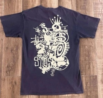 Stussy Skull 8 Ball World Tour Tee Navy M 00s Vintage Back Print