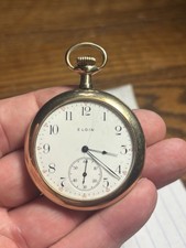 1911 Elgin 14k Gold Filled Pocket Watch Runs Screw Back Engraved Dated Rare Big