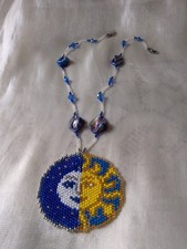 Collana Lunga Boho Madreperla Colorata Cristallo Blu Ciondolo Sole/Luna Chakra 