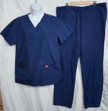 Dickies Womens Medical Scrub Set Blue Pockets Comfort No Stretch Drawstring
