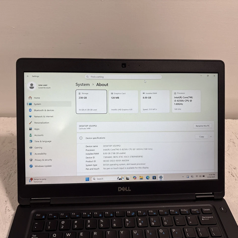 Armazenamento Dell Latitude 5490 Core i5-8350u 8GB Ram 256 Windows 11 Pro (Grau A-) - Imagem 2 de 4