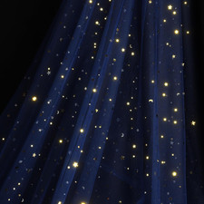 54" X 8 Yards Glitter Tulle Fabric Rolls Golden Stars and Moon Tulle