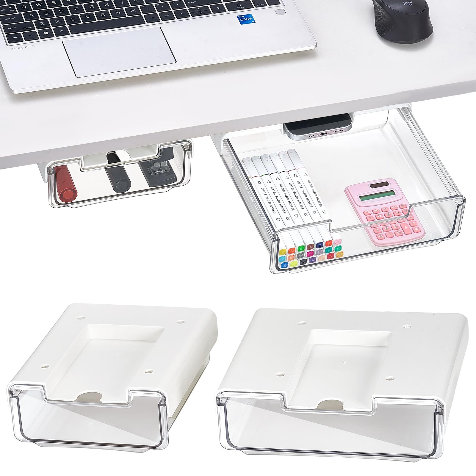 2 Pack Under Desk Hanging Drawer Slide Pull Out, Attachable 