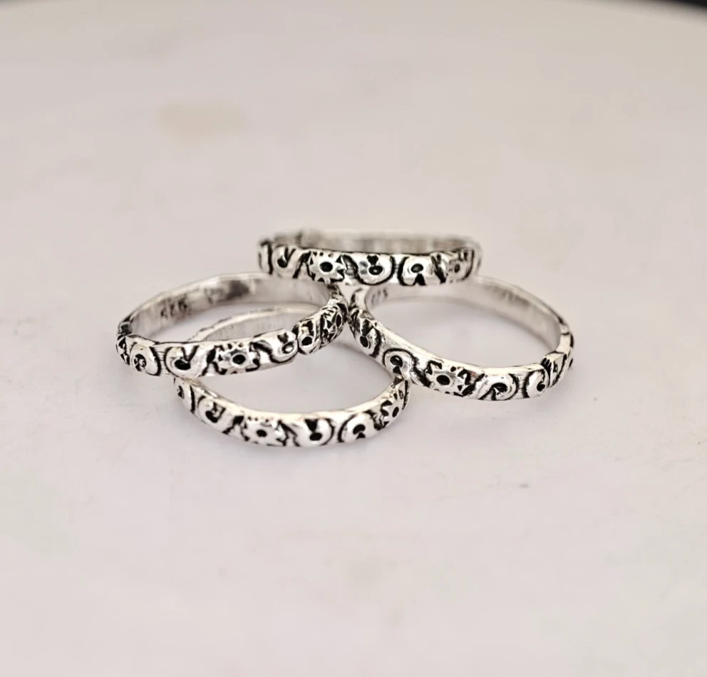 925 Silber Vintage Floral Roll Zehenring Verstellbar Oxidiert Boho Fußschmuck