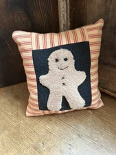 Primitive Stitchery  Handstitched   Christmas  Gingerbread Man Small Pillow Tuck