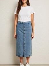 Boutique Denim Blue Jean Maxi Skirt Y2K 90s Grunge Western Country Button Up L