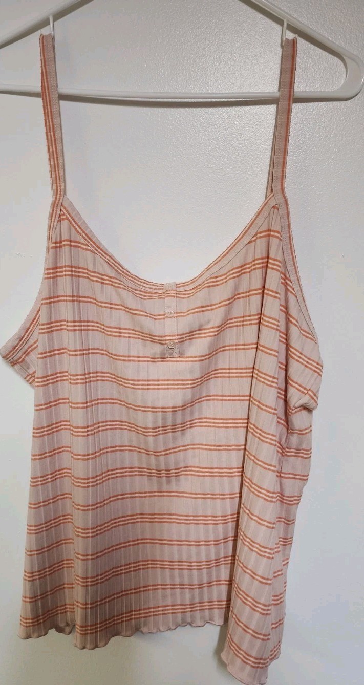 Indigo Bloom Striped Pink/Salmon Crop Tank Top With Accept Faux Buttons 2X