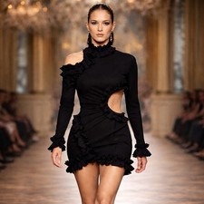 Zimmermann Moncur Dress Size 0/AU 8/US 4 Black Micropleat Frill Mini Cutout