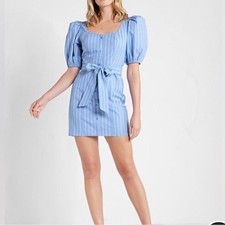 EXPRESS XS Blue Striped Puff Sleeve Dress NWOT