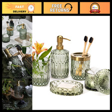 6PCS Clear Glass Bathroom Accessories Set - Soap Dispenser, Toothbrush Holder, T