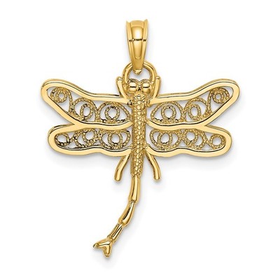 14k Gelbgold Libelle mit Perlen filigran Flügel Charm Anhänger L-1,02 Zoll