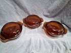 Set of 3 Vintage Fire King Anchor Hocking #472 Amber Mini Casserole Dishes Lids
