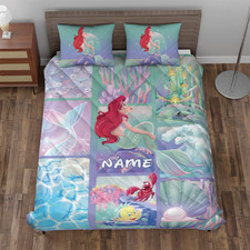 Personalized Pretty Ariel Princess The Little Mermaid Ocean Theme Quilt Bed Set