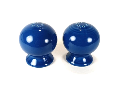Fiesta Salt & Pepper Shakers Balls Lapis Blue Orbs Ceramic Kitchen Decor