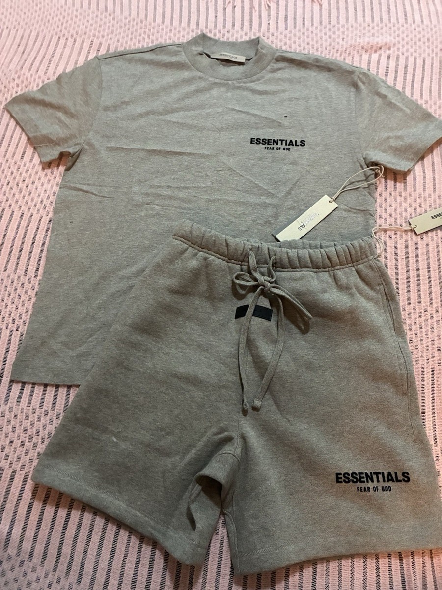 Essentials Fear of God Men's Gray Cotton T-Shirt & Shorts Set Logo