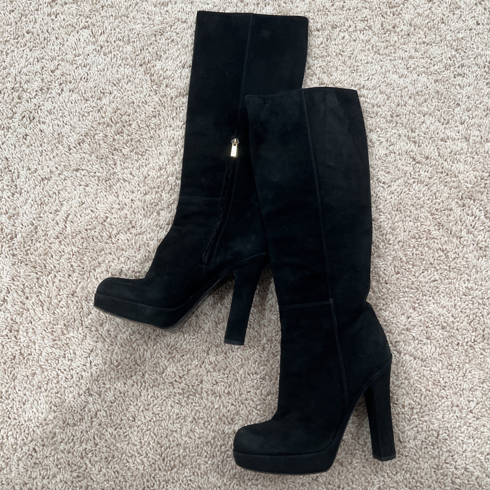 Stivali scamosciati AUTENTICI Saint Laurent YSL neri al ginocchio EU36 5 (6) cerniere oro