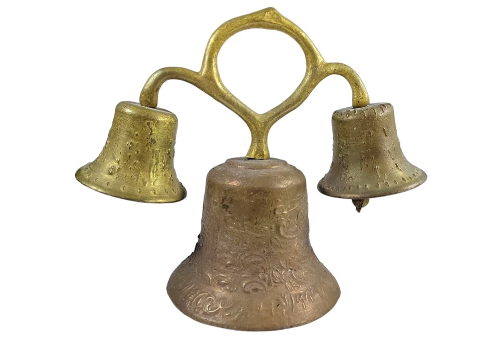1811 Antique Spanish Mexican Mission Cast Bronze Tripple Bell 9" - Image 3 of 4