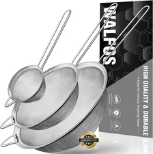 Walfos Fine Mesh Strainers Set 3-Pack Stainless Steel Sifters Colanders