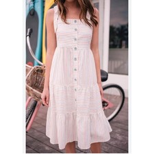 Gal Meets Glam Connie Tiered Striped Midi Sundress Womens 4 Spring Dress Euro