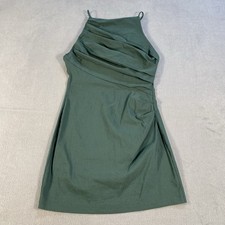 Zara Women's Green Draped Linen Blend Stretchy Mini Dress, Back Straps &Zipper L