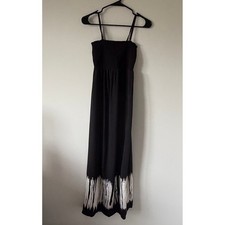 A Pea in the Pod Maternity Dress Black Smocked Maxi Tie Dye Rayon S Boho READ