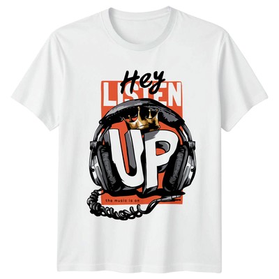 Hey Listen Up The Music Is On Kopfhörer Musik T-Shirt Unisex Grafik