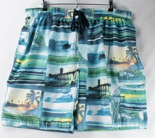 Beachy Palm Tree Men s Swim Trunks Size XL Gathered Drawstring Pockets Lined