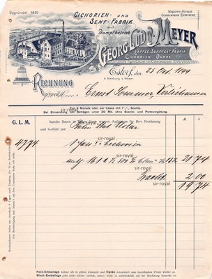 Cichorie Coffee Factory Meyer - Estorf - 1899 - Historical Invoice ~22x28cm