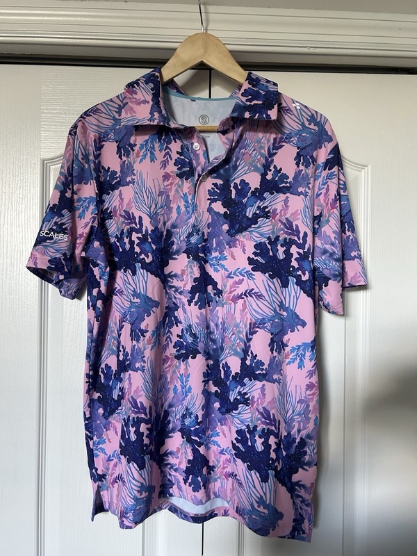 Scales Polo Shirt Coral Floral Purple Medium