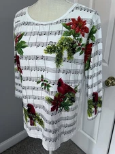 COLLECTIONS~LARGE~EMBELLISHED~FESTIVE CHRISTMAS PARTY-MUSIC THEME COTTON TOP~L