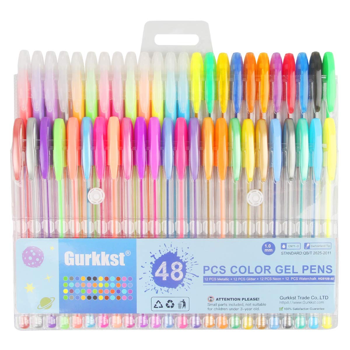 48 Stylos gel paillettes anti-bavure pour écriture fluide et mandalas parfaits