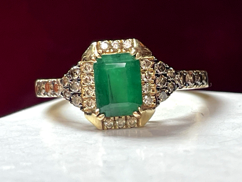 ANILLO DE DIAMANTES ESMERALDA ORO 14K FIRMADO POR DISEÑADOR LE VIAN PIEDRAS PRECIOSAS NATURALES ESMERALDA - Imagen 17 de 19