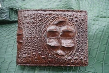 Brown Real Crocodile  Hornback Skin Leather Men's Bifold Wallet #S22