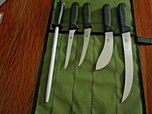 VICTORINOX 6 PCE BUTCHER BONER SKINNER KNIFE SET AUSSIE CANVAS WRAP SWISS MADE - Picture 6 of 11