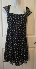 Urban Outfitters Black Cap Sleeve Daisy Print Sheer Mesh Dress Size M NEW