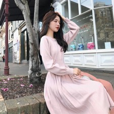 Women's Sweater Dress Korean Knitted High Waist Pleated Dresses Cocktail Evening