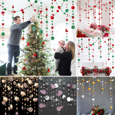Christmas Decorations Hanging Glittery Circle Ceiling String Party Xmas Decor Uk Ebay