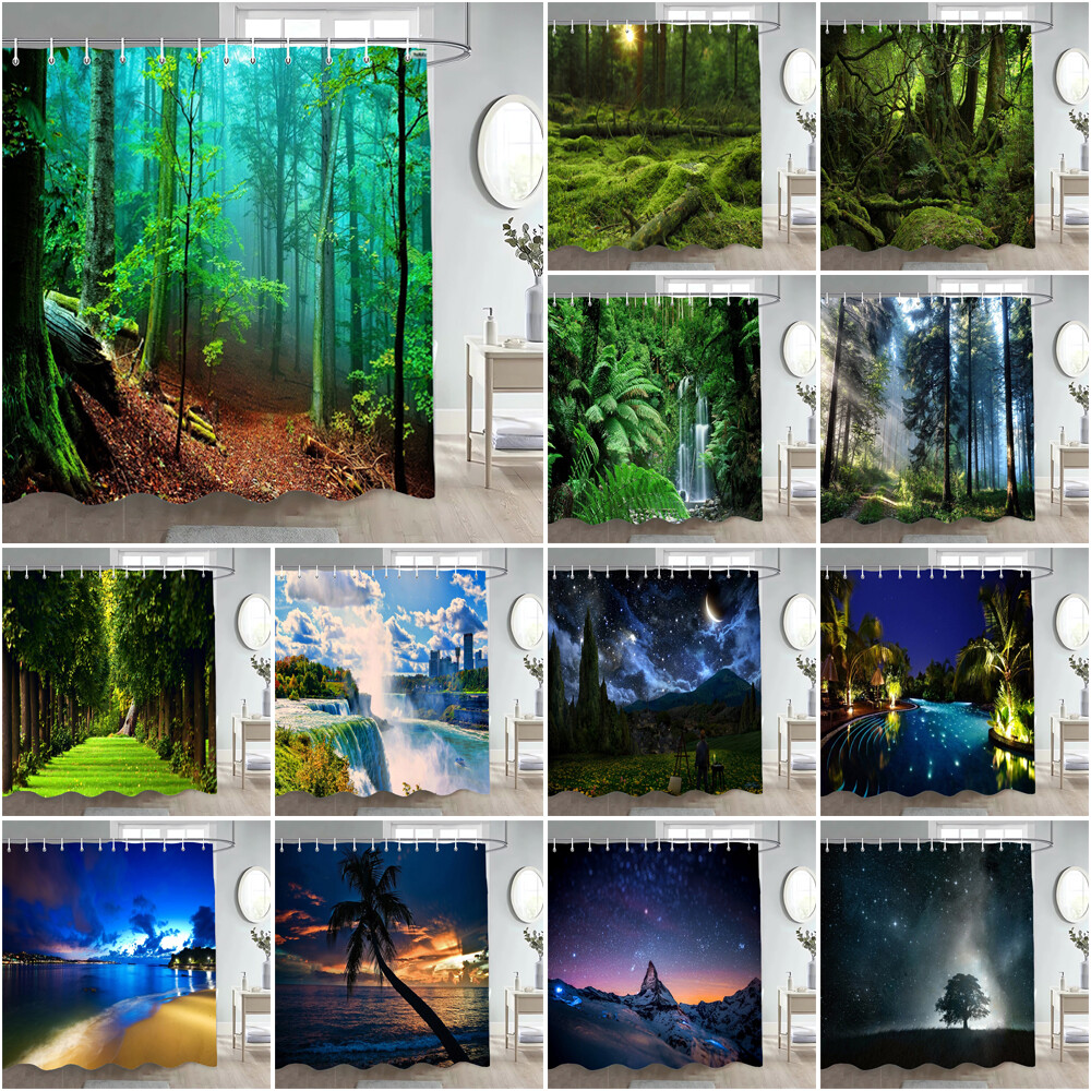 Moss Forest Night Shower Curtain Waterproof Bathroom Bathtub Curtains Home Decor