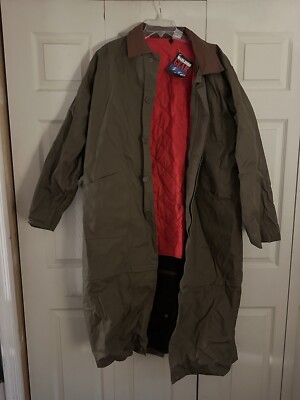 Vtg Marlboro Mens XL Duster Coat Removable Liner & Hem Khaki Canvas Leather NWT