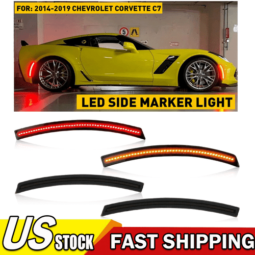 For Chevy Corvette C7 2014-2019 SMOKED LED Side Marker Light Lamp Red Amber 4PCS - Picture 18 of 20