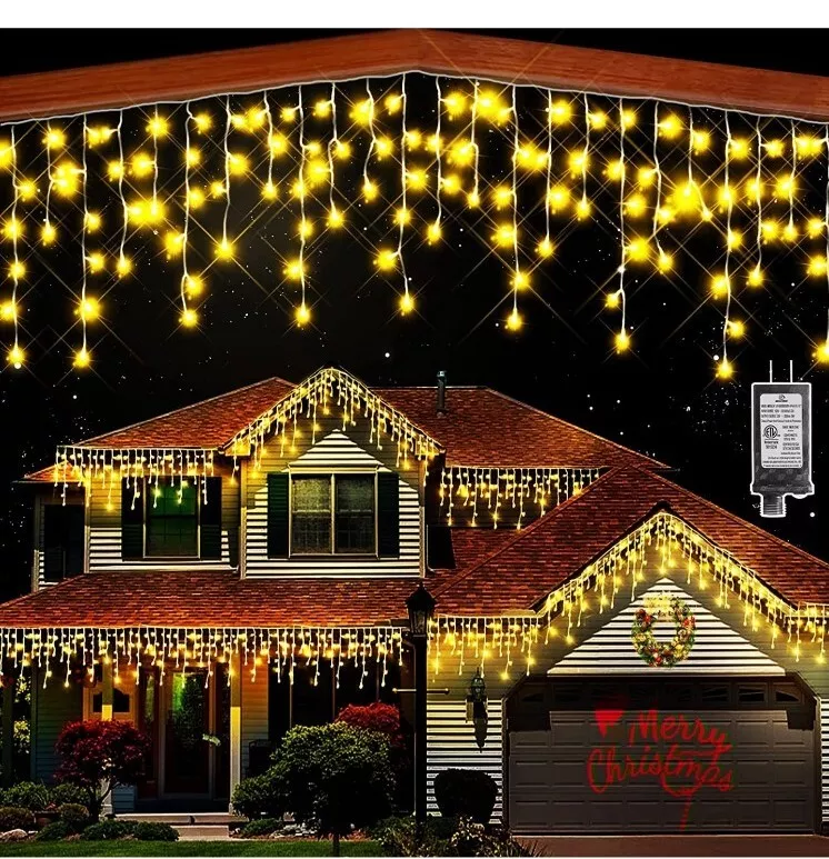 Christmas Lights Outdoor Decorations 520LED 50FT 8 Modes Curtain Fairy String