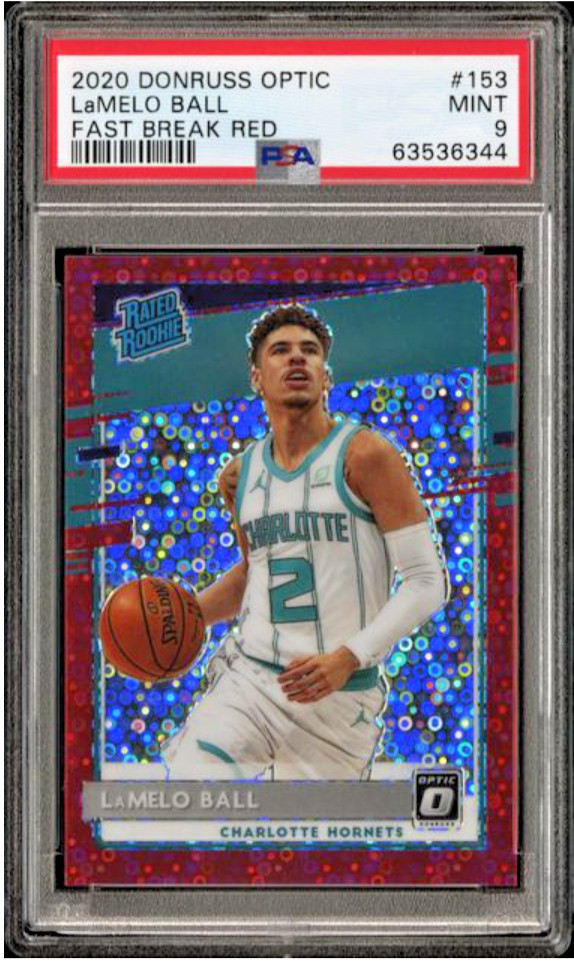 2020 Panini Donruss Optic LAMELO BALL Fast Break Red #'d 62/85 Rookie PSA 9