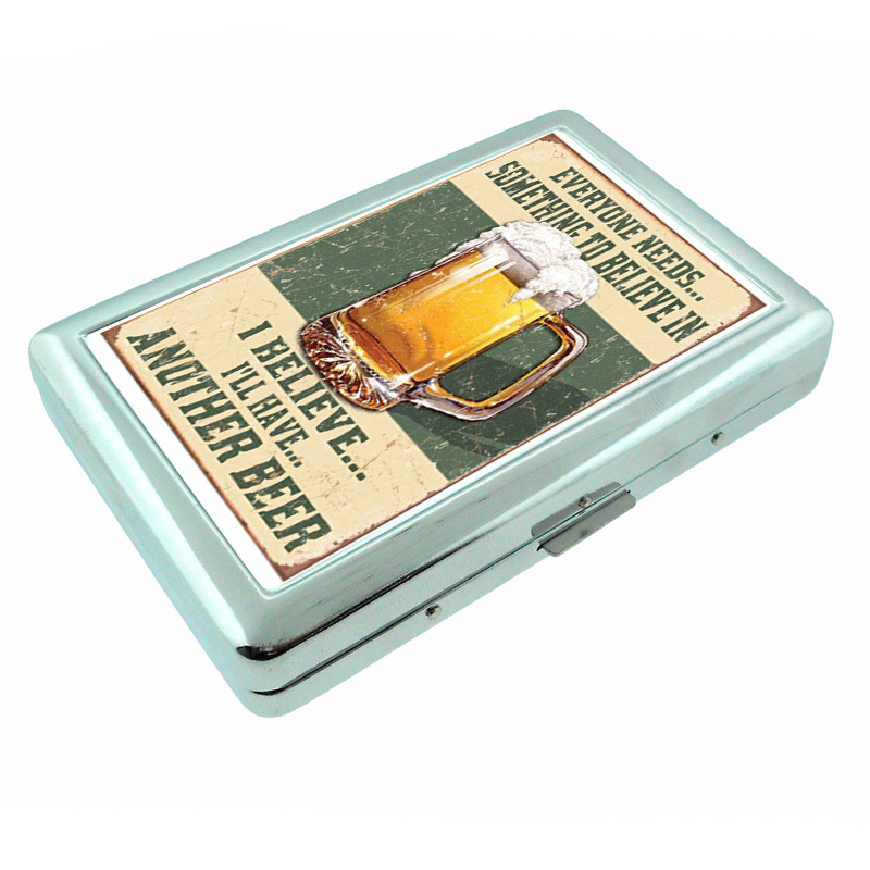 Vintage Poster D16 Silver Cigarette Case Money Card Holder Have Another Beer 