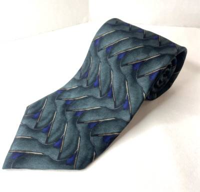 J Z Richards All Silk Handmade in America Men's Necktie Green & Blue Geometric