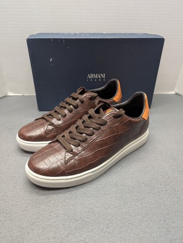 Armani Jeans Men's Low Top Sneakers Size 8.5 Crocodile Pattern Dark Brown