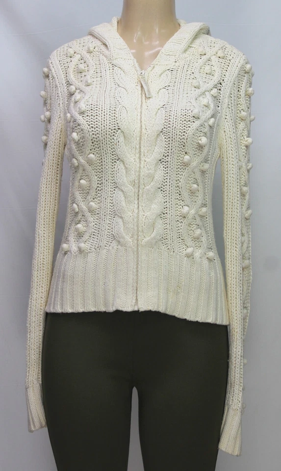 DKNY Mujer Cárdigan Tejido Suéter Con Capucha Manga Larga Marfil Talla L Foto 2 de 4