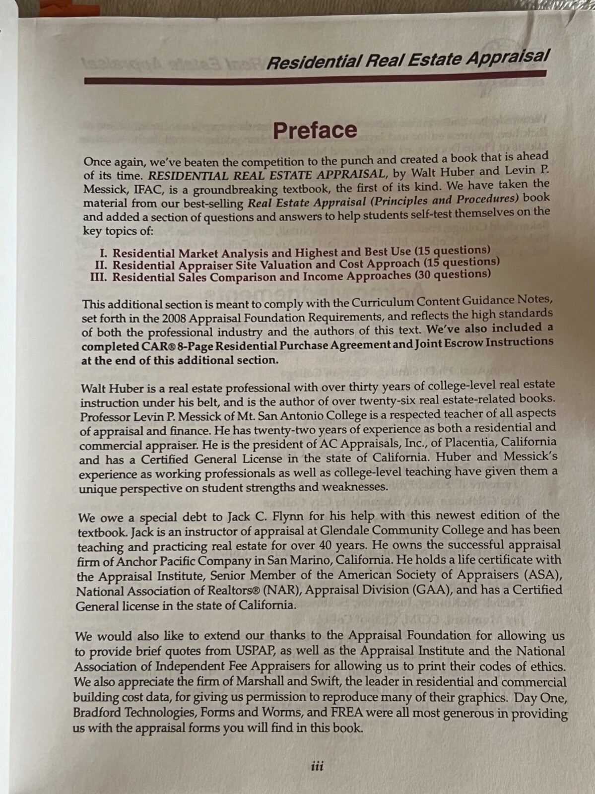 Residential Real Estate Appraisal Book Walt Huber Levin P. Messick IFAC