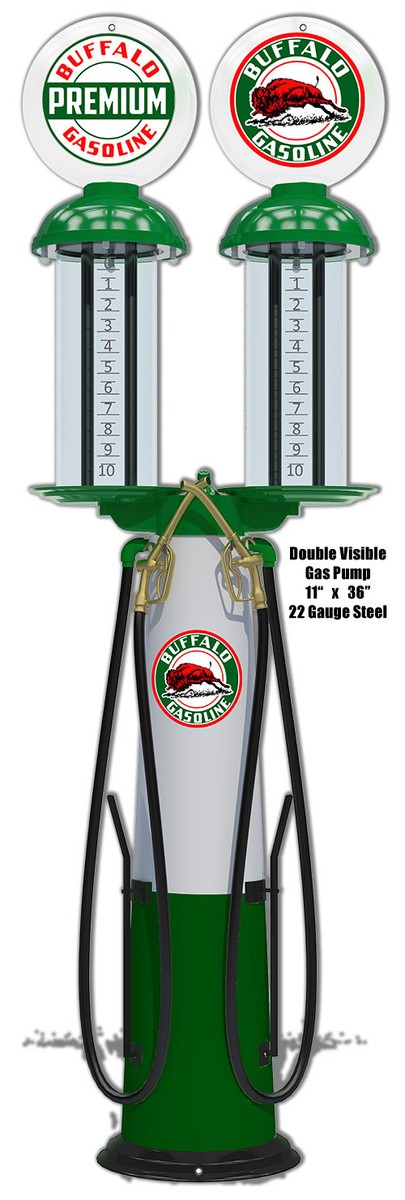 Double Visible Gas Pump Reproduction Laser Cut Out Of Metal 11x36
